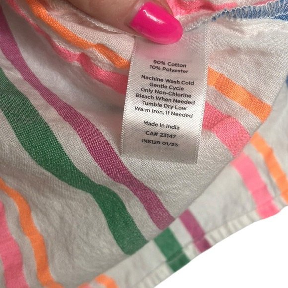 TALBOTS Women’s Bright Neon Striped Popover Shirt Blouse Size Large Petite - Picture 5 of 10